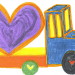 camion transporteur coeur violet